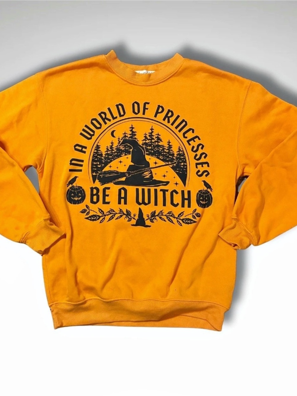 Witchy Halloween “In a World of Princesses be a Witch” Orange Graphic Sweatshirt
